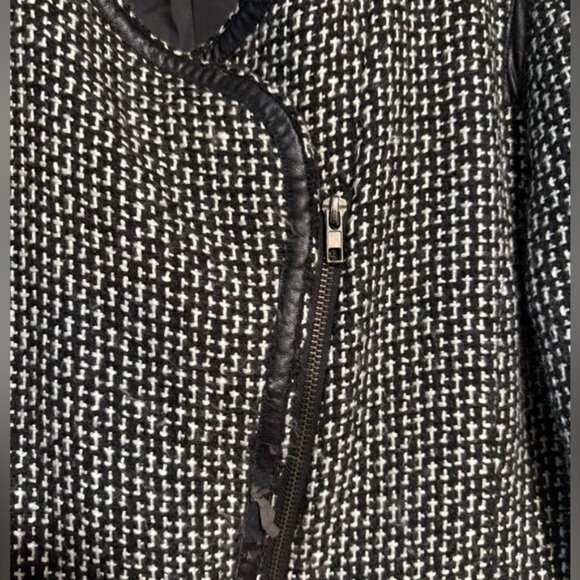 Sandro Tweed Moto Jacket Black & White Size L - Picture 9 of 11